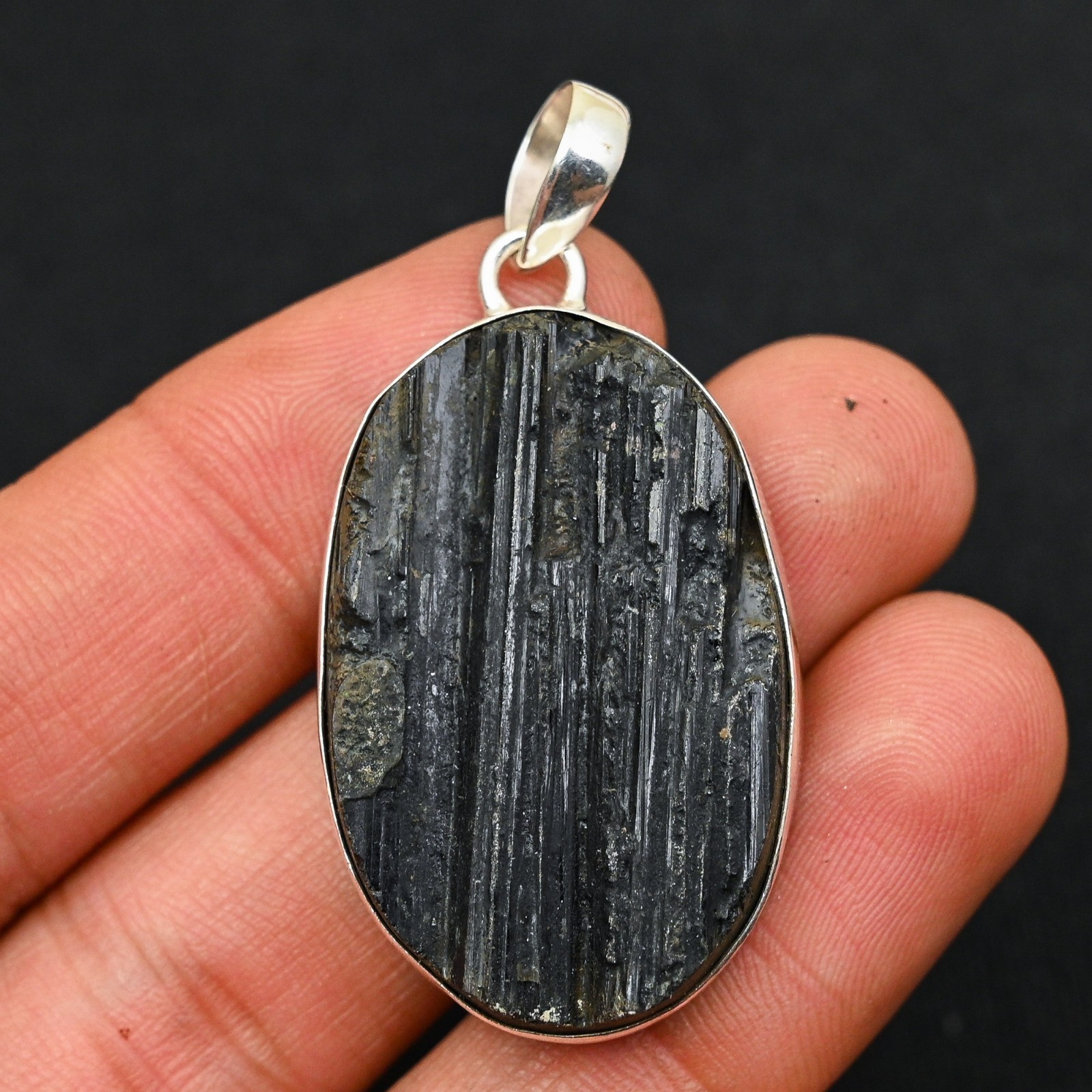Black Tourmaline Gemstone 925 Sterling Silver Handmade Pendant Jewelry Gift For