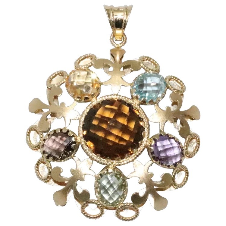 14KT Yellow Gold Multi Gemstones Pendant