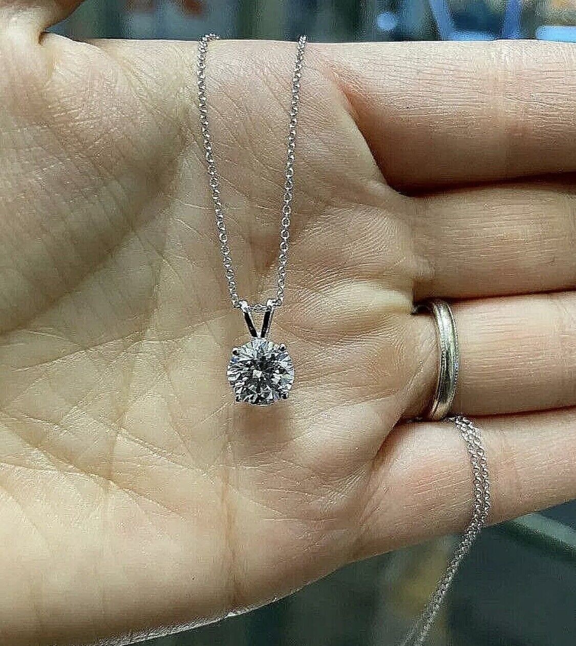 NEW 2 Carat Certified Moissanite Solitaire Necklace Solid 14K White Gold $995.00
