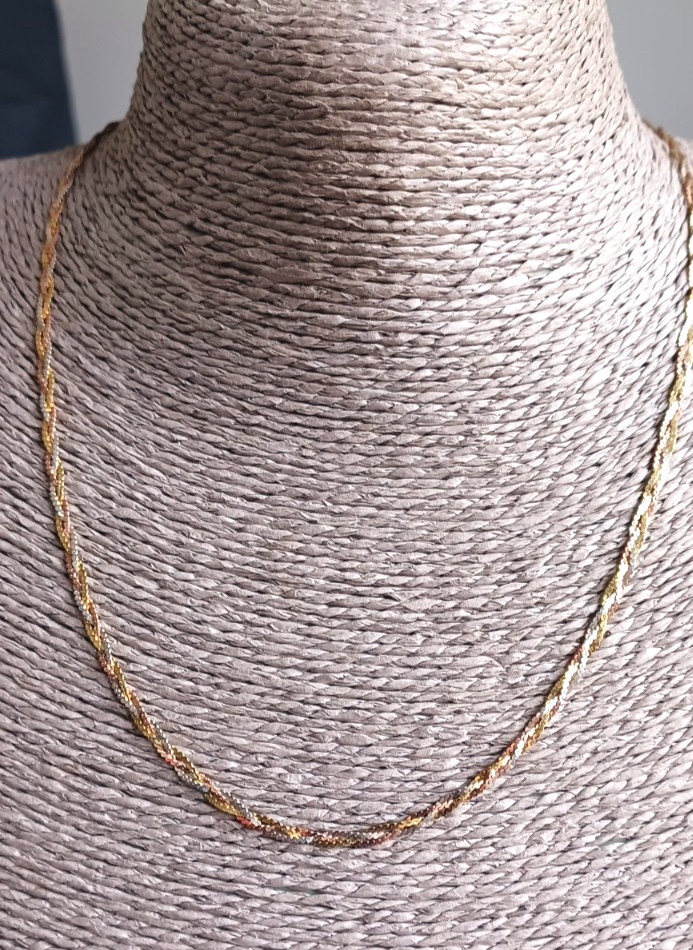Vintage Sterling Silver .925 Tri-Colour Vermeil Herringbone Necklace 50cm ITALY