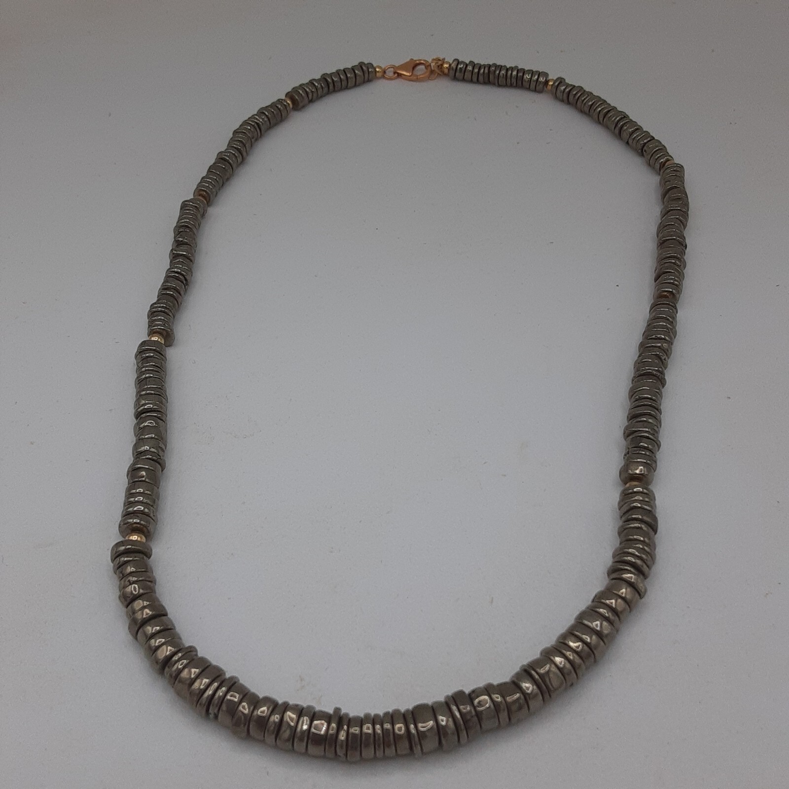 Pyrite Beaded Necklace ( 18-20 ) Vermeil YG Over Sterling Silver 200 ctw Unisex