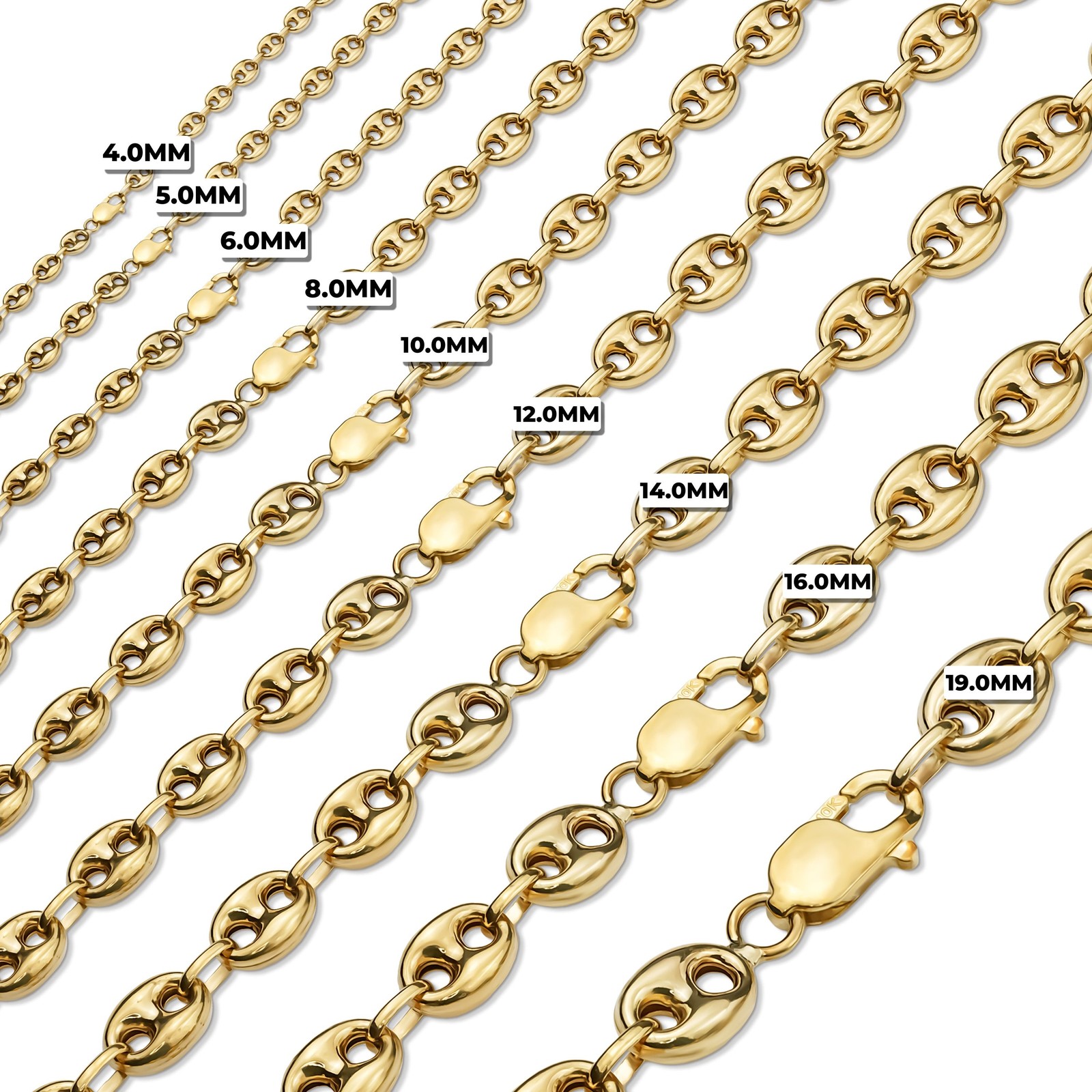 10k & 14k Gold Vintage Hollow Puff Mariner Link Chain Bracelet/Anklet