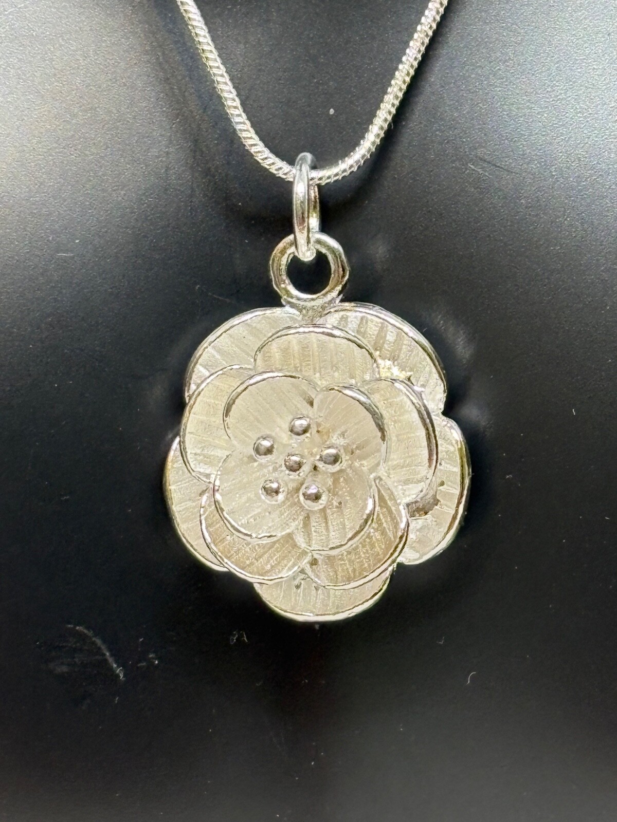 Rose flower necklace pendant 925 sterling silver 22″ chain