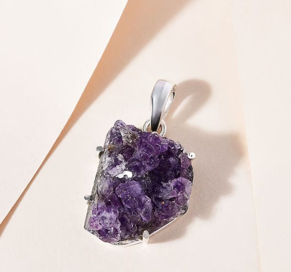 Rough Cut Geode Amethyst 34.15 ctw Pendant without Chain in Sterling Silver53