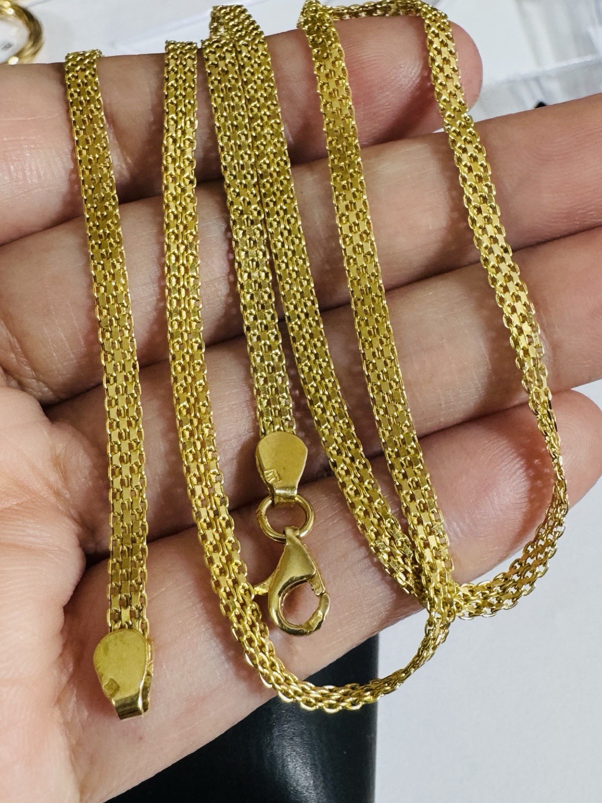 18C 18K 750 Genuine Gold Mesh Chain Necklace 21.8/22” Long 9.7g 3.8mm MENS-WOMEN