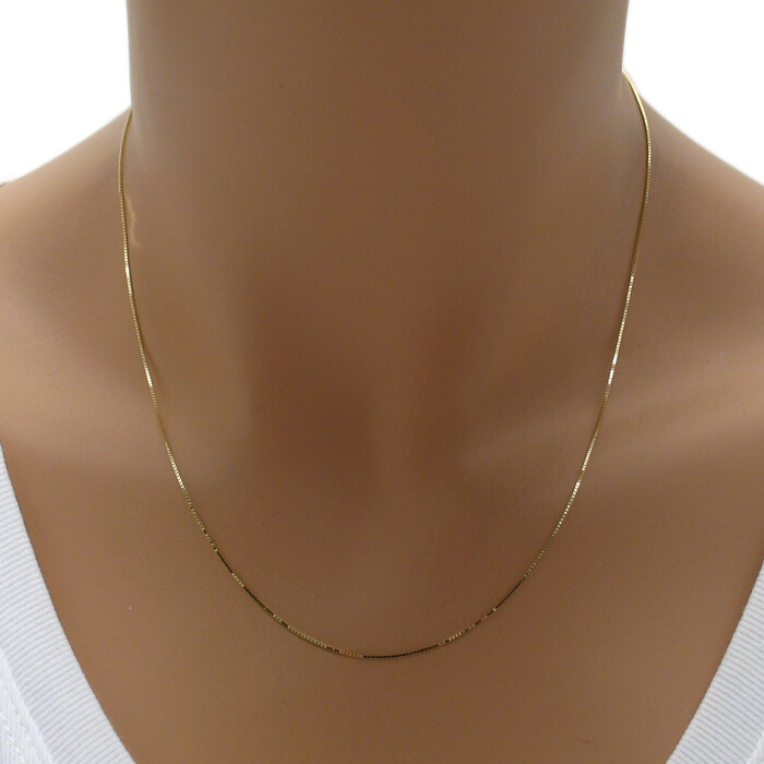 Guaranteed 14K Yellow Gold Box Chain Necklace 0.6mm 16″-24″