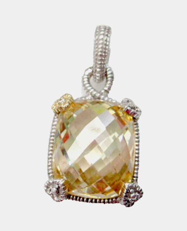 Judith Ripka JR TWO SS & 18K Gold Canary Quartz & Diamond Pendant Enhancer G-Box