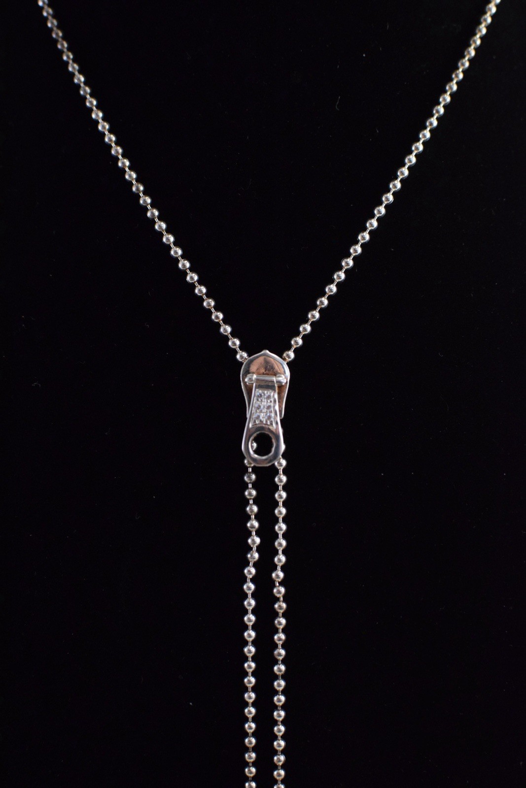 VTG PRex 925 Sterling Silver Ball Chain Italy Designer Zipper Lariat Necklace