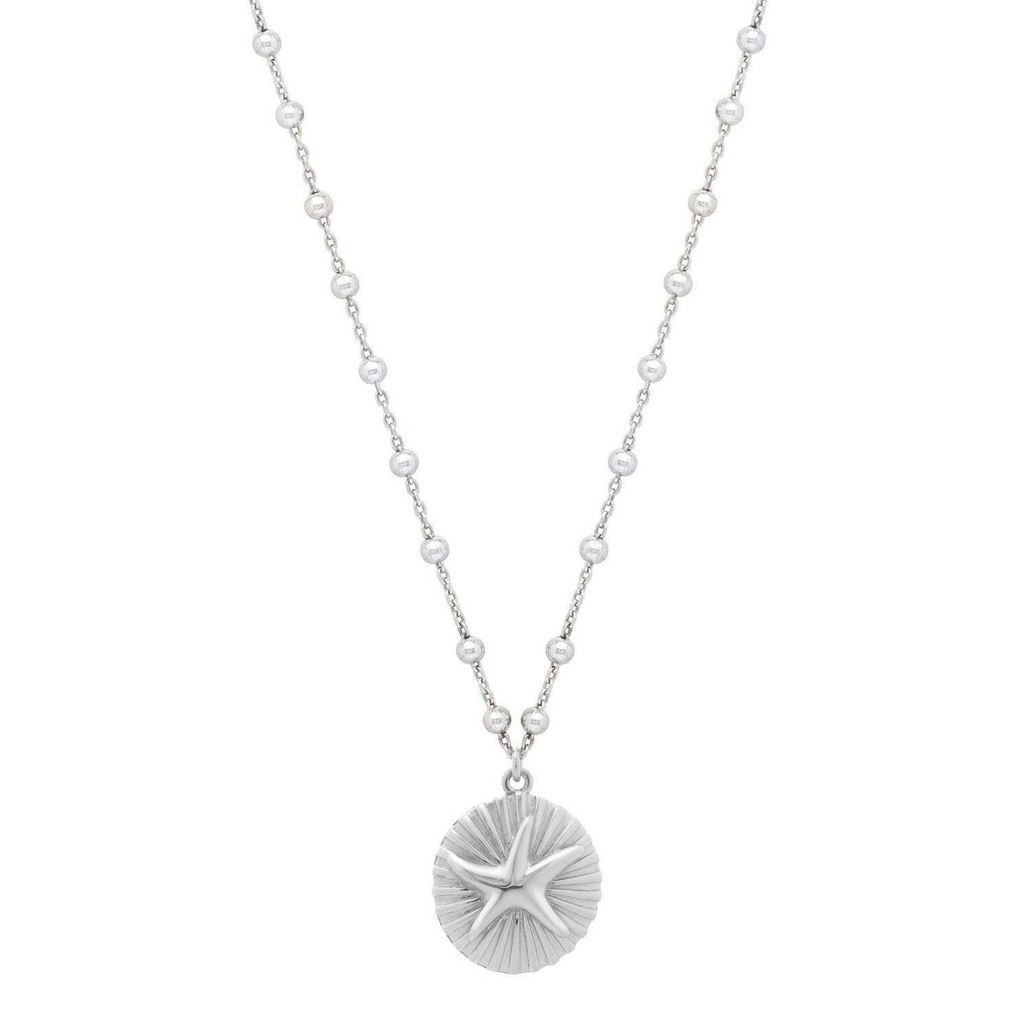 Sterling Silver Rhodium Plated Starfish Medallion Necklace