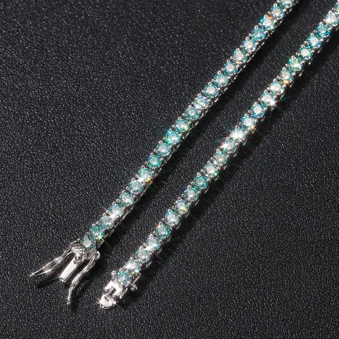 Colorful Real Moissanite Tennis Chain Necklace S925 Silver Bracelet Passes Test