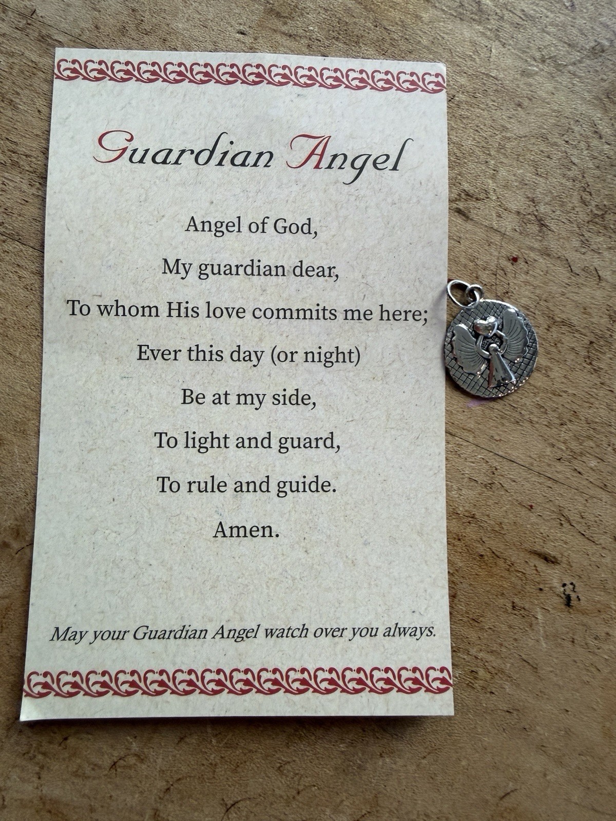 925 Sterling Silver Guardian Angel Round Medal Charm