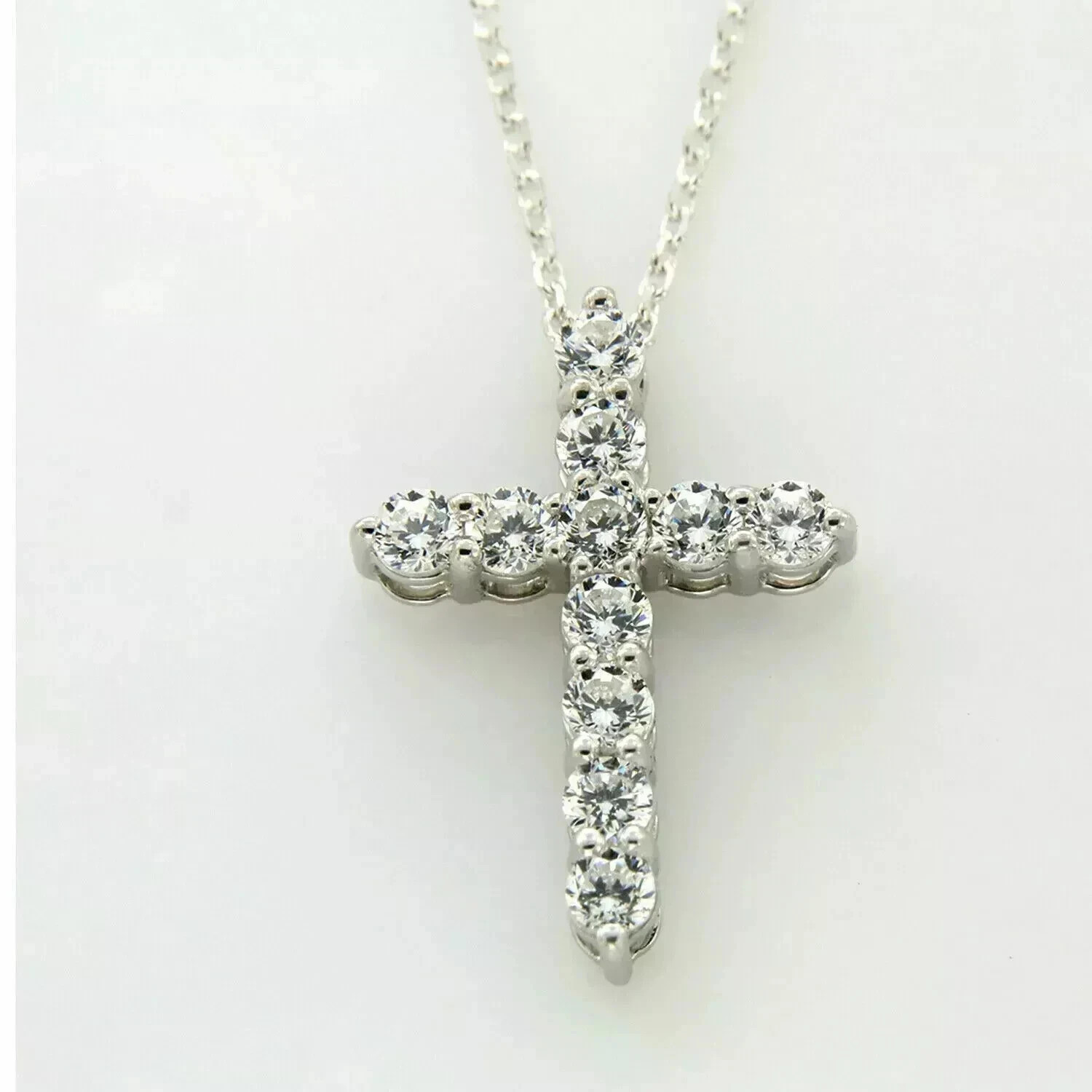 2CT Round-Cut Real Moissanite Cross Pendant Necklace 14K White Gold Plated