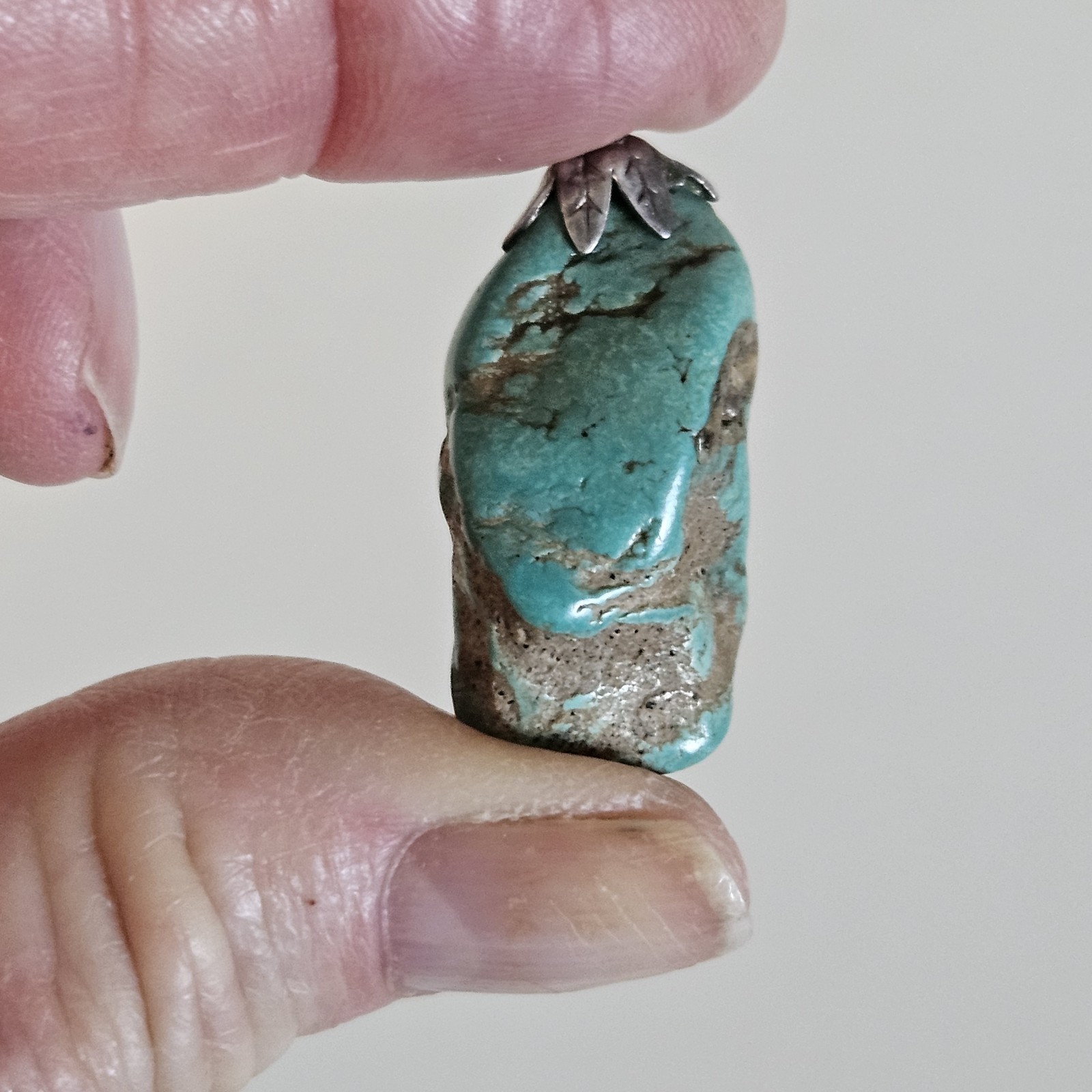 VTG Rough Green Turquoise Stone 1 3/8 x 5/8″ Pendant Southwestern Ethnic Jewelry