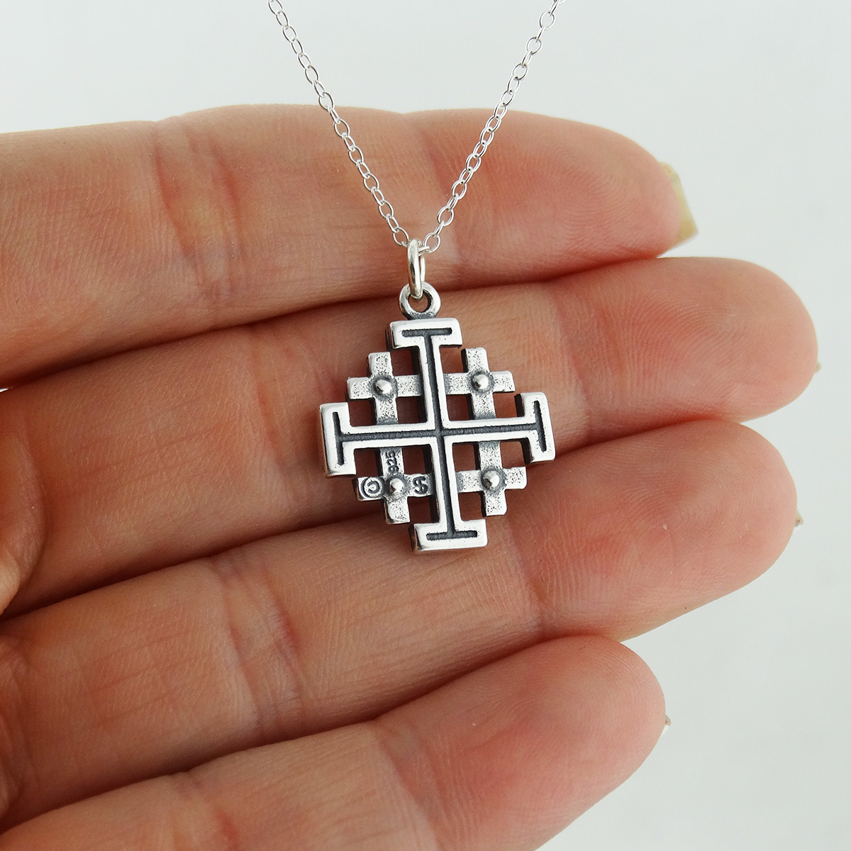 Jerusalem Cross Necklace – 925 Sterling Silver – Five-fold Pendant Symbol Potent