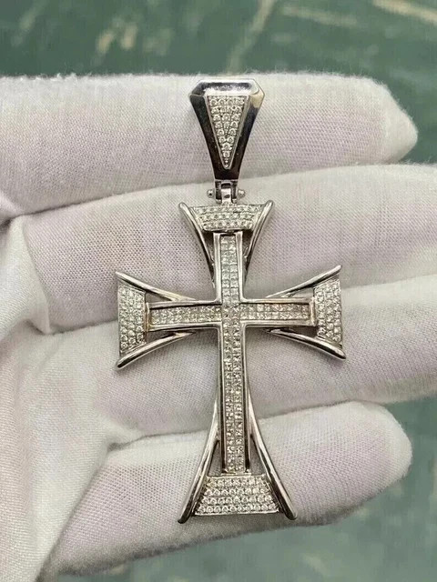 2.00Ct Round Cut Moissanite Cross Religious Pendant 14K White Gold Plated Silver