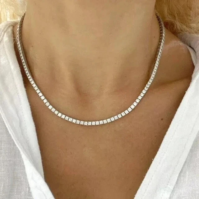 12 Ct Round Cut Diamond Tennis Necklace 18″ 14K White Gold Plated