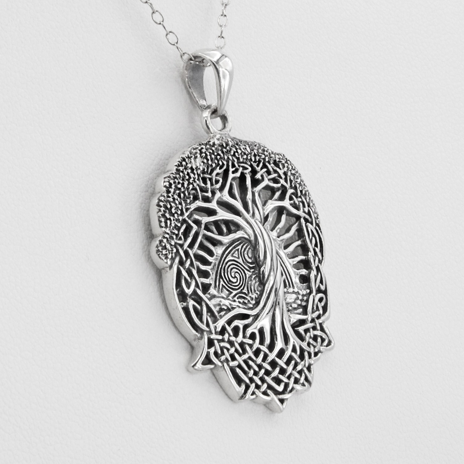 Tree of Life Pendant Sterling Silver Celtic Knot Jewelry Yggdrasil Sun Moon