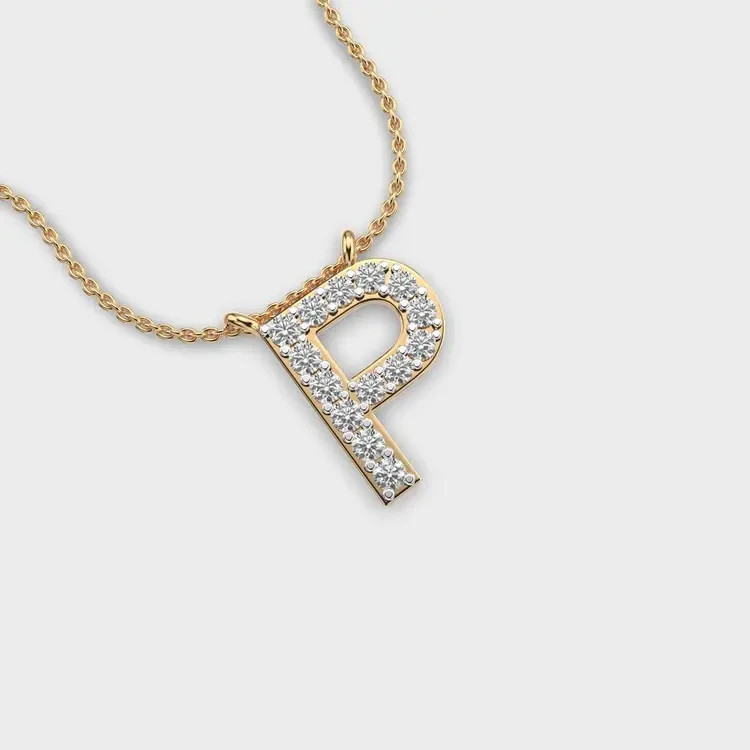 2.00 Ct Initials Diamond Pendant – P (Without Chain) 14k gold plated