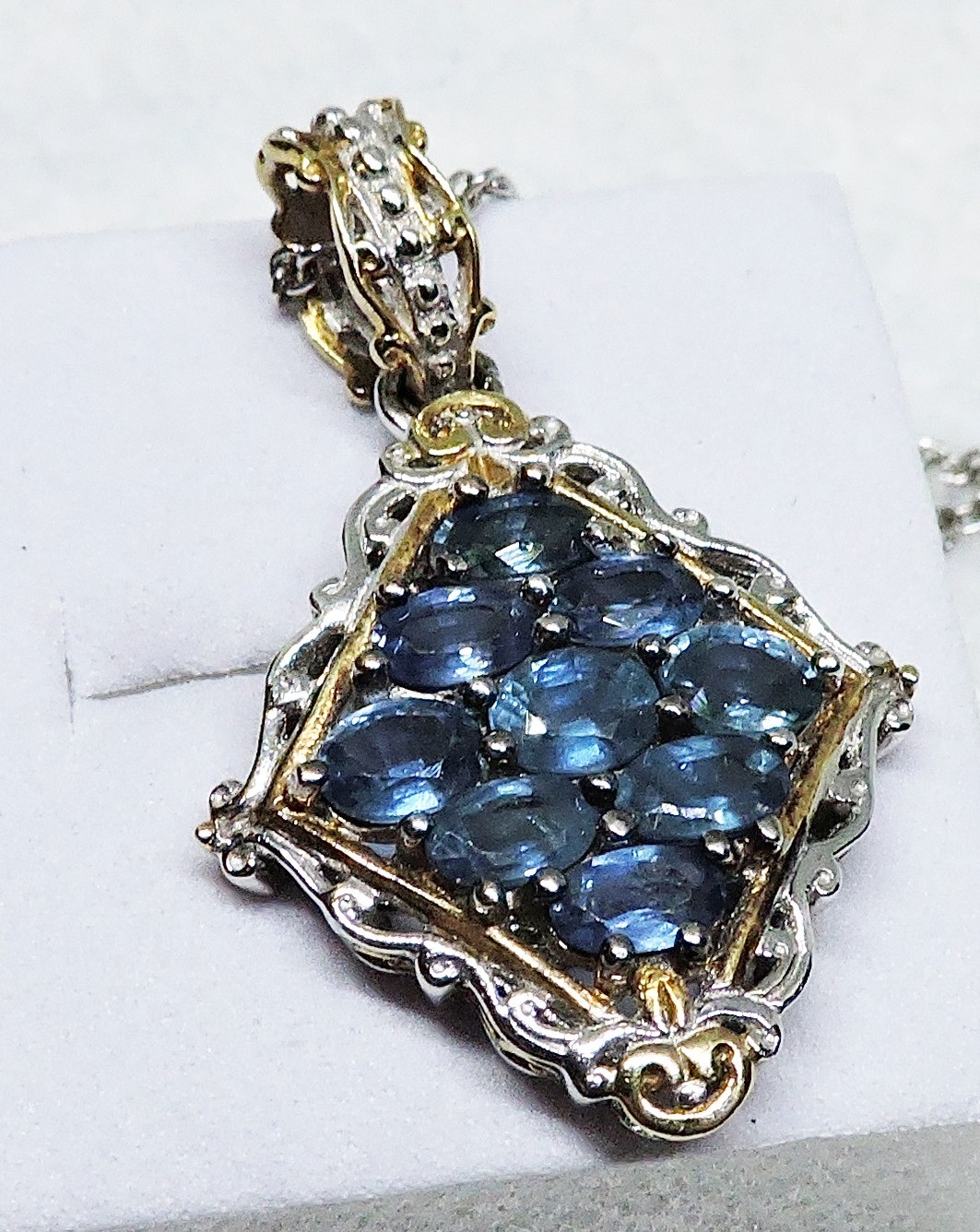 Sapphire Cluster Necklace by Heng Ngai 925 Sterling 2.25 ct 20′ Chain
