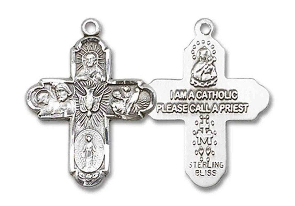 Sterling Silver 5-Way Christian Catholic Medal Pendant Necklace 18″ Chain Boxed