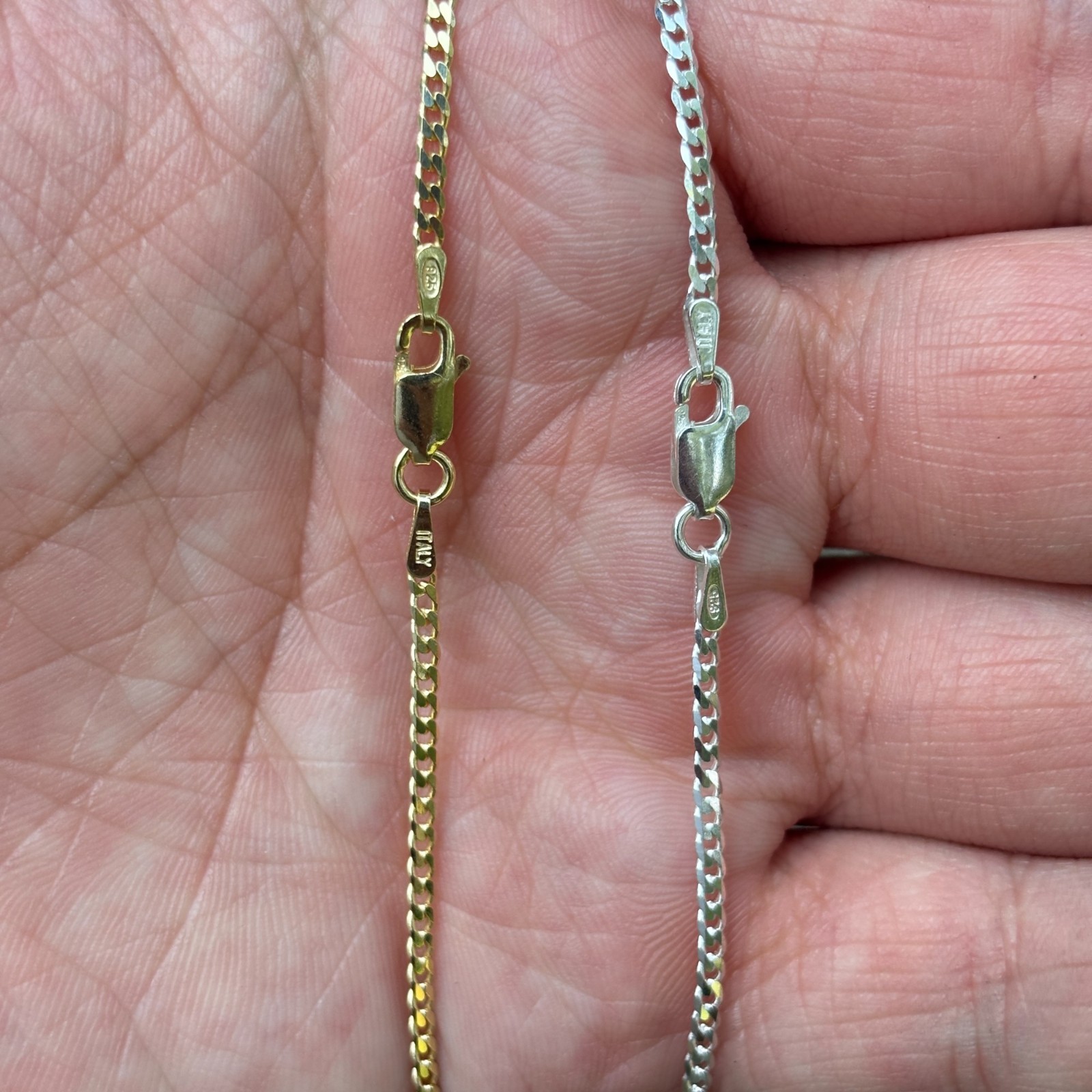 2mm Curb Link Chain – Real Solid 925 Sterling Silver Or 14k Gold Vermeil ITALY