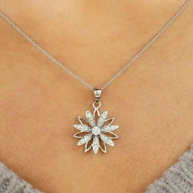1.20Ctw Real Moissanite Round Cut Women’s Cluster Pendant 14K White Gold Plated