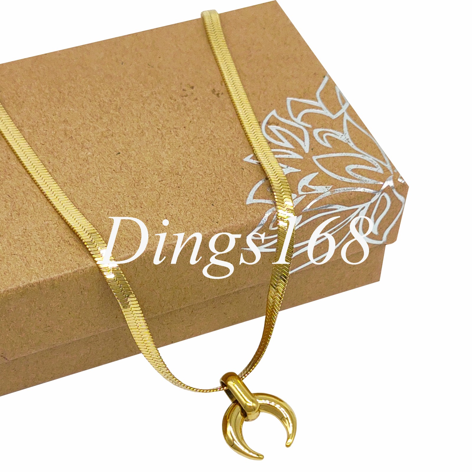 18K Yellow Gold Filled 11mm x 3mm Moon 15+2.4 inch 3mm Cuban Curb Chain Necklace