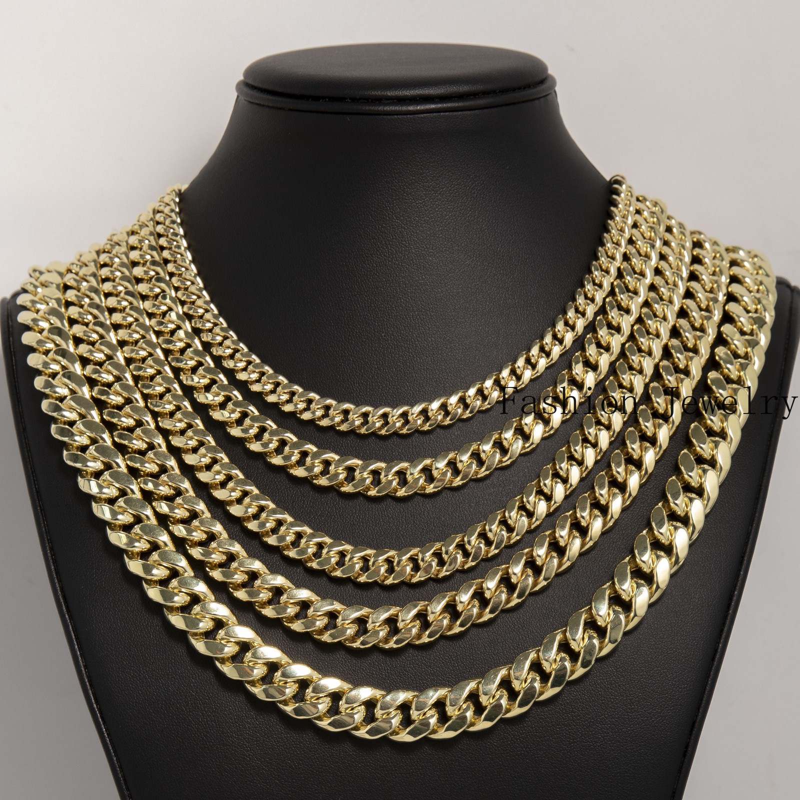 Shiny Miami Cuban Link Chain Necklace Real 14K Yellow Gold All Sizes