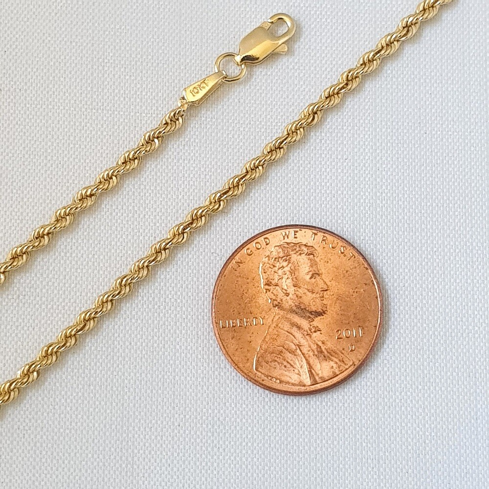 HOLLOW 10K Yellow Gold Men’s Women 2.2mm-3.8mm ROPE Chain Necklaces, 16″-30″