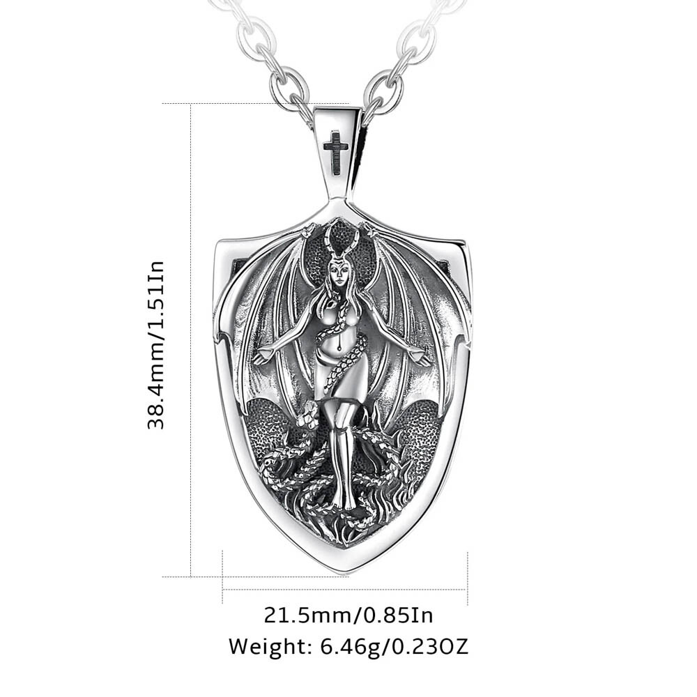 MLD 925 Sterling Silver Lilith Shield Pendant Necklace – Gothic Jewelry