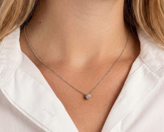Bezel Solitaire Lab Diamond Silver Necklace 0.25 Ct. Tw. – In Original Box