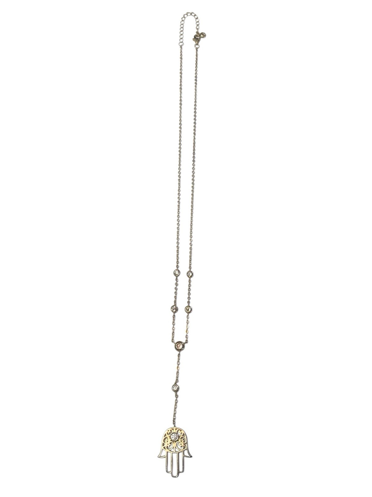 Unbranded Hamsa Hand Pendant Silver Toned Chain Gemstone Necklace