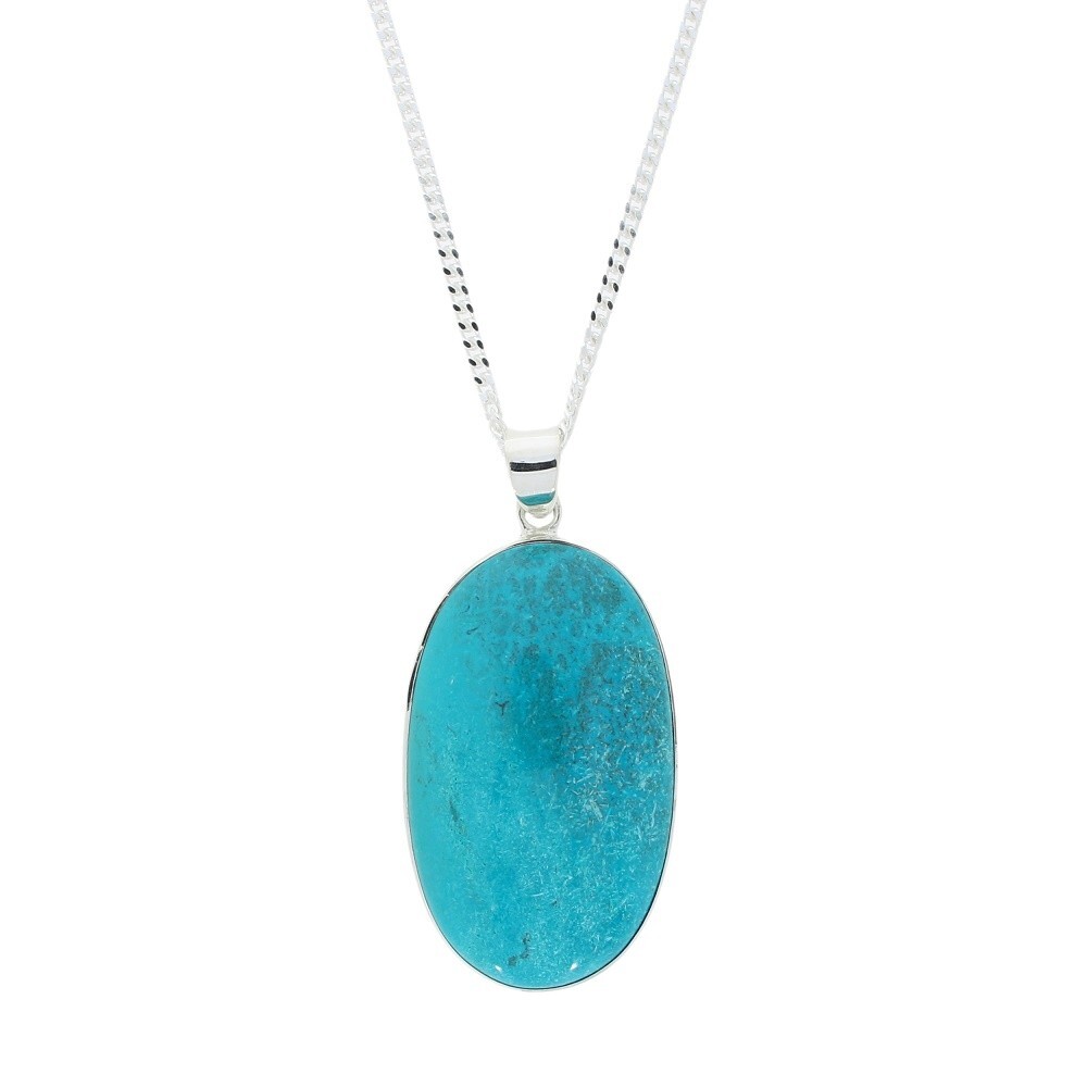 Chrysocolla Necklace Sterling Silver Large Oval Pendant and 22 ” Chain DM013