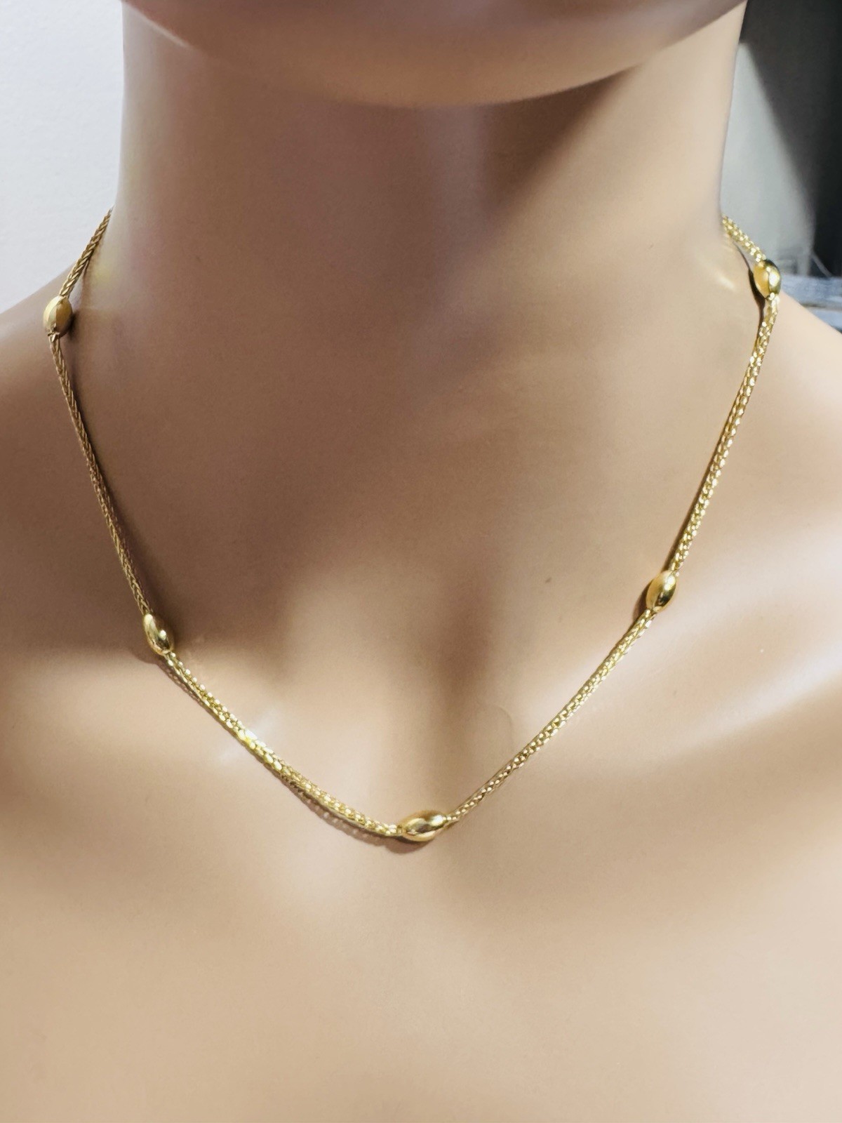 18K 750 Gold Oval Chain Dollar $ SET Necklace 17.6”/18” Long 9.6g 2.2mm WOMENS