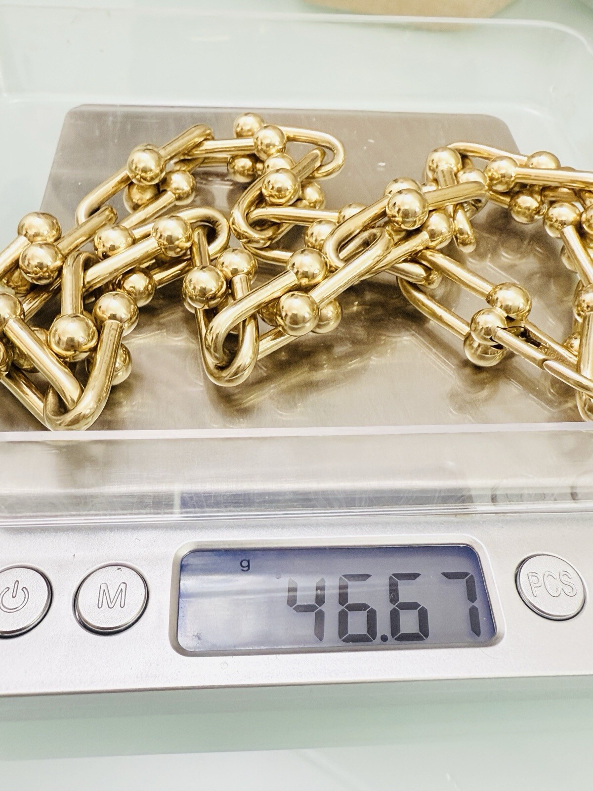 18K Pure Gold Large Horseshoe Chunky Link Chain Necklace Unisex USA