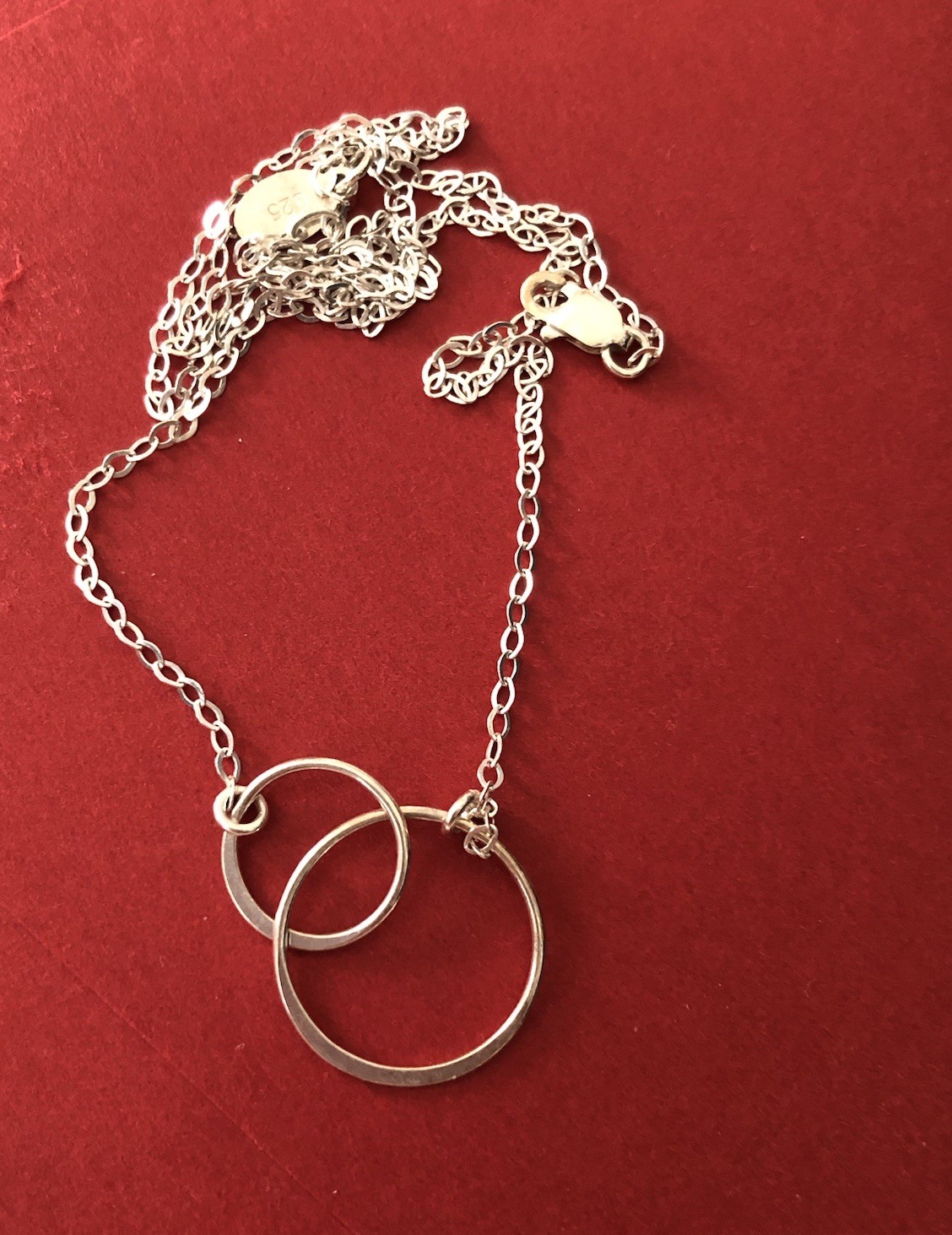 Sterling Silver 925 Necklace Two Circles Interconnected Tag EFY 18”+ Lobster