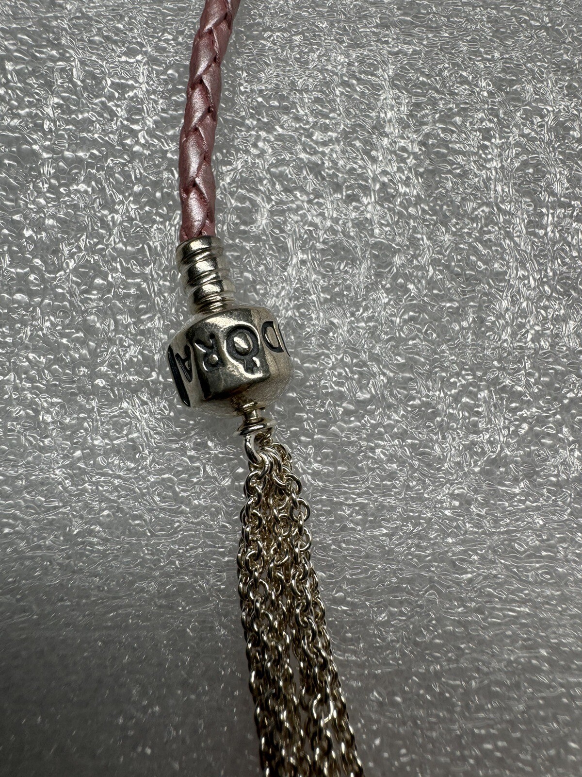 Pandora 15″ Pink Braided Leather Choker Chain Necklace Dangle Charm
