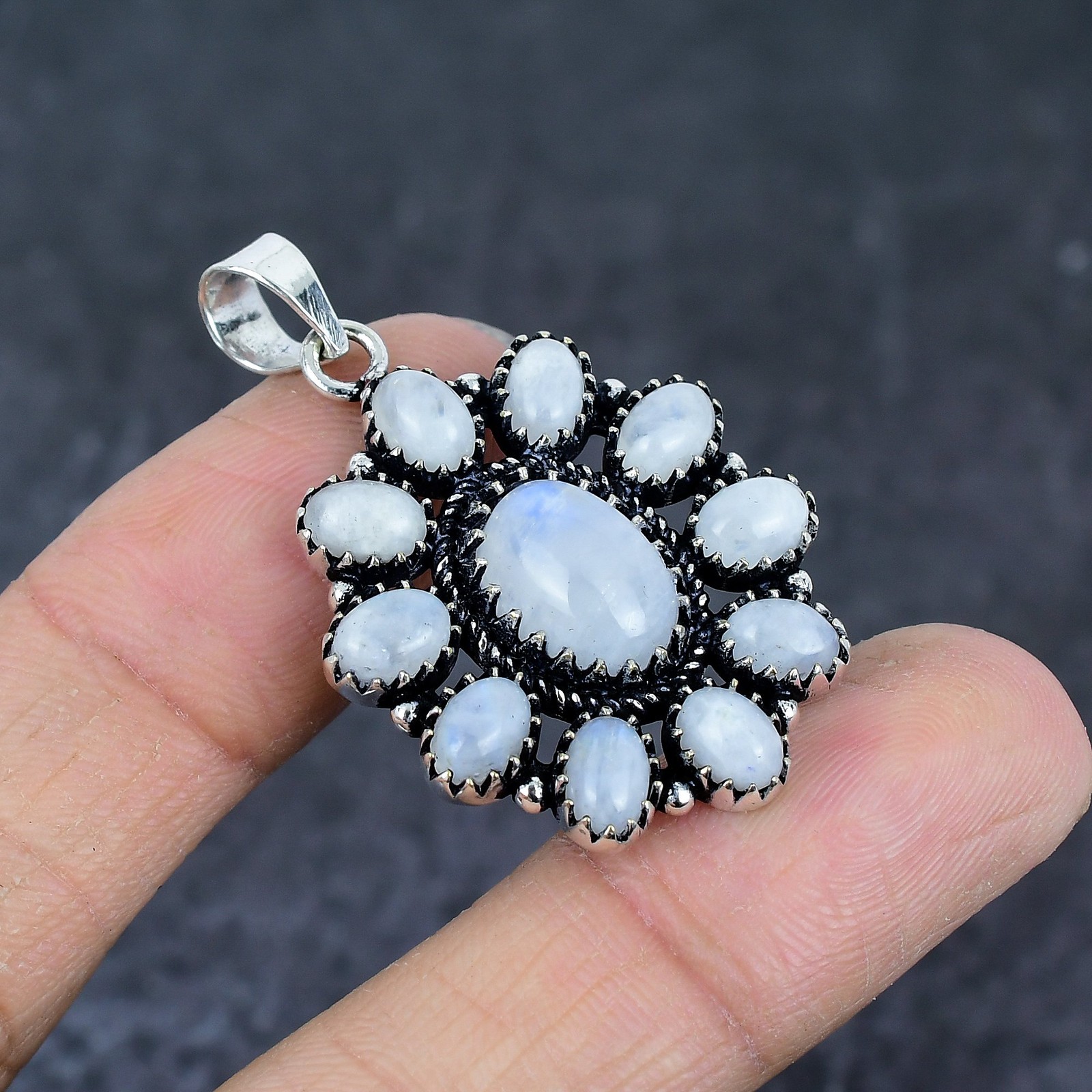 Moonstone Gemstone 925 Sterling Silver Jewelry Pendant 2.13″ Gift for Her o836
