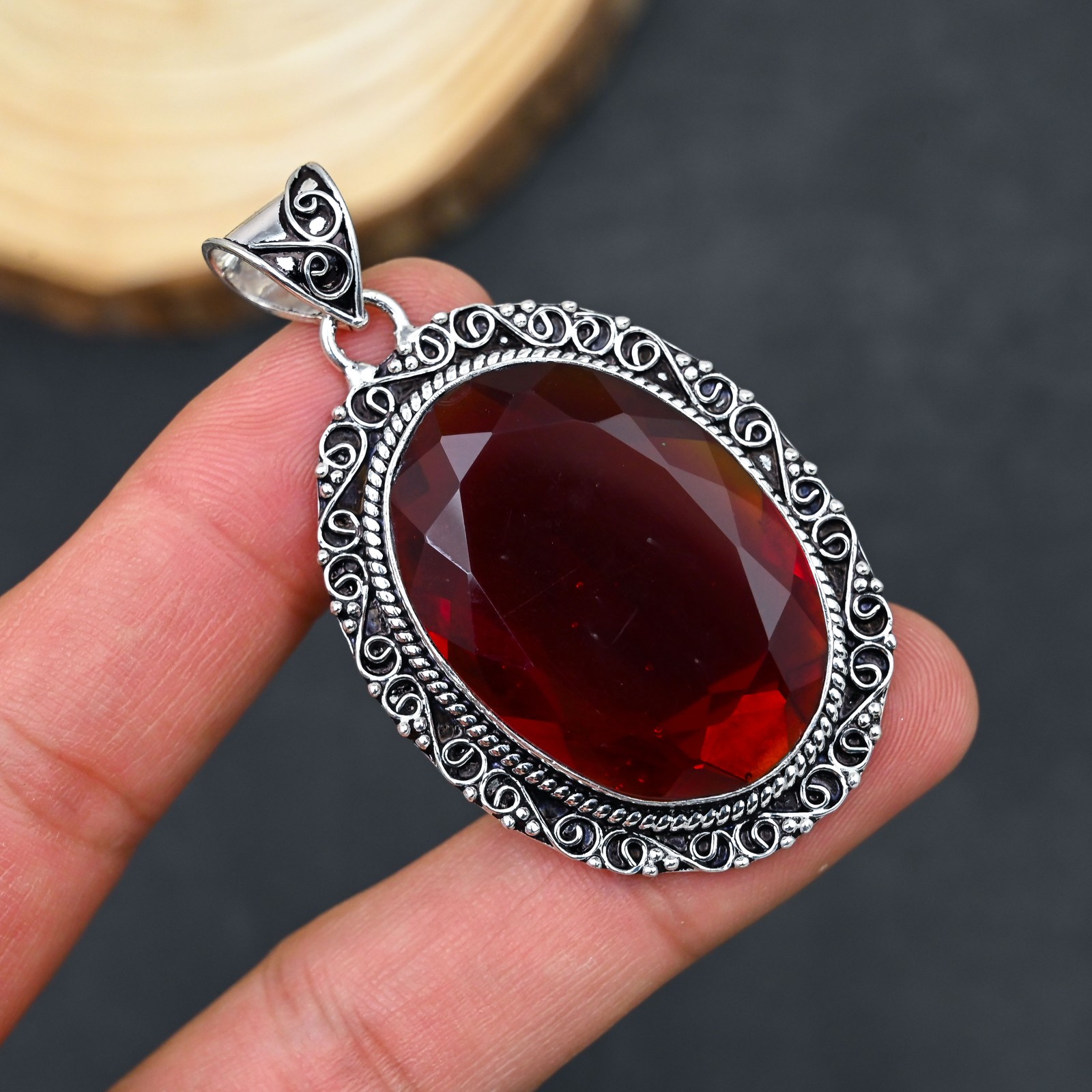 Mozambique Garnet Gemstone Handmade 925 Sterling Silver Jewelry Pendant