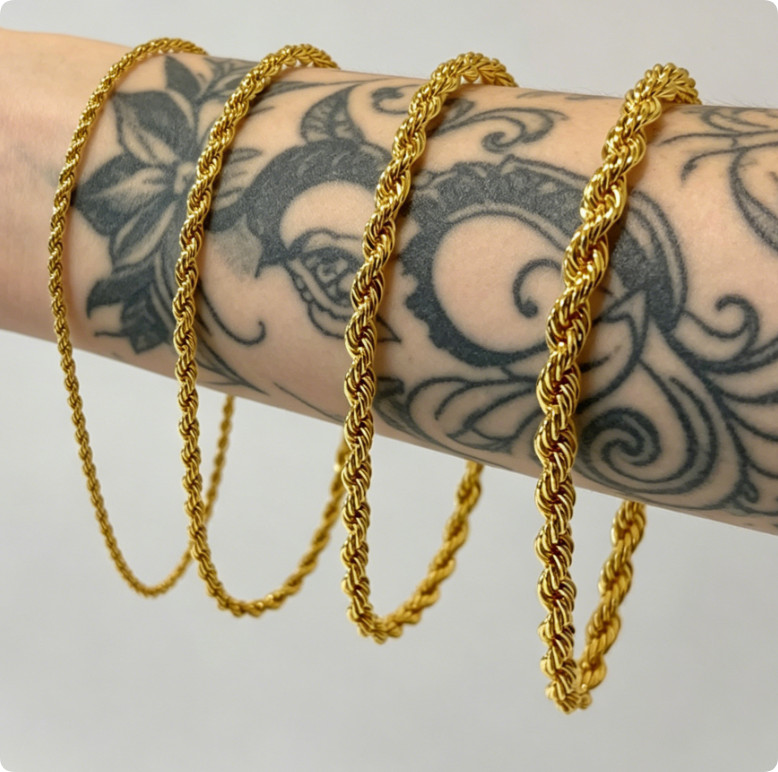 14K Yellow Gold Diamond Cut Rope 2mm-10mm Chain Link Bracelet 7″ 7.5″ 8″ 8.5″ 9″