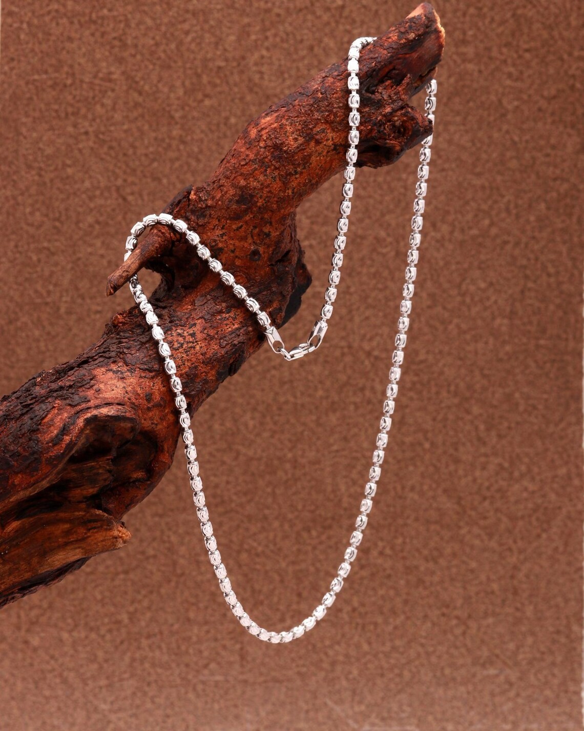 925 Sterling Silver Italian Barrel Moon Cut Station Chain Necklace Italian