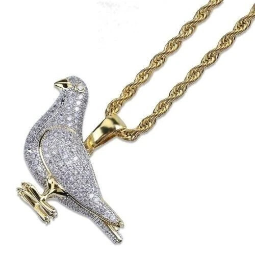 1Ct Lab Created Diamond New Trendy Animal Pigeon Pendant 14K Yellow Gold Over