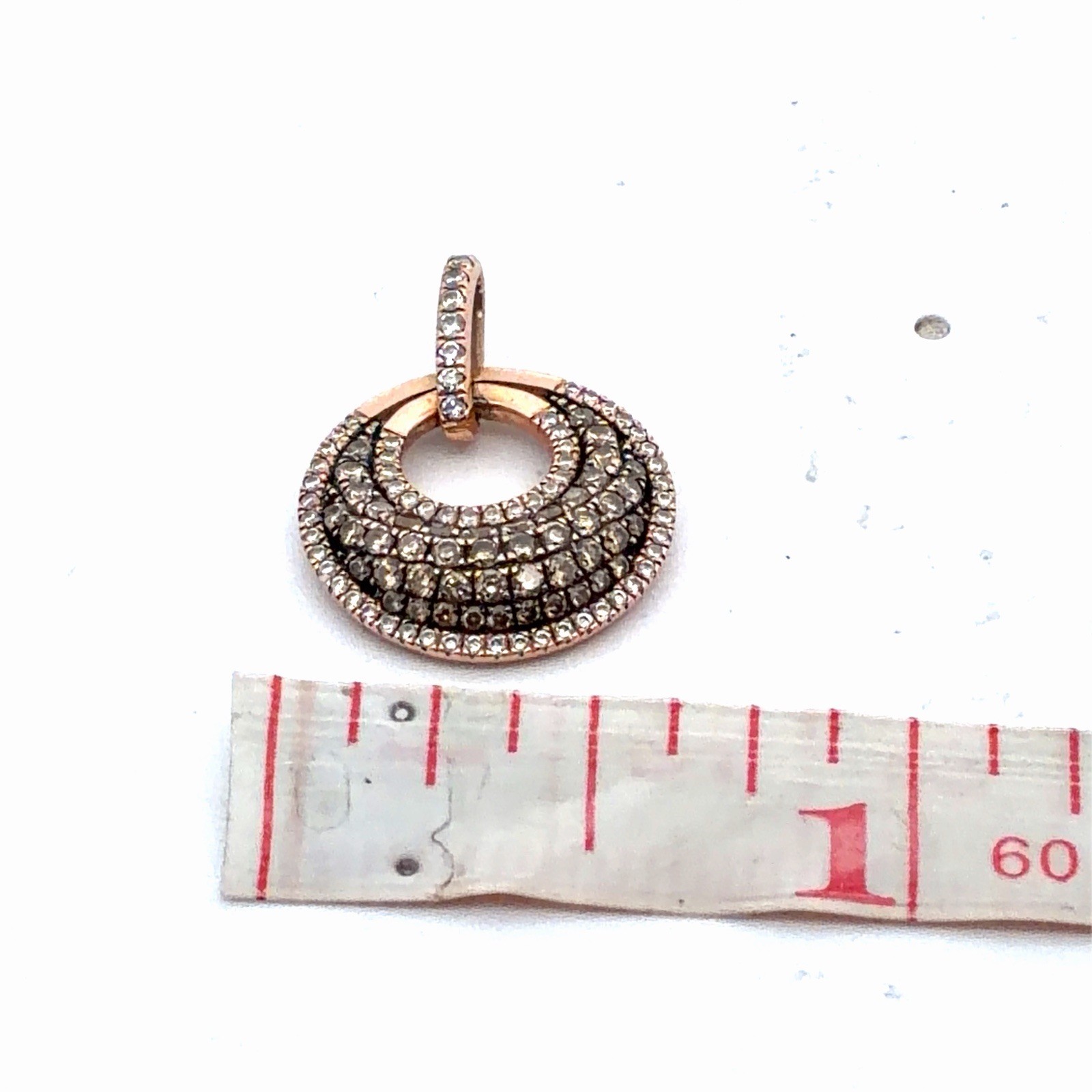 Estate 14K Rose Gold Enamel Pave Diamond Crescent Moon Circle Pendant