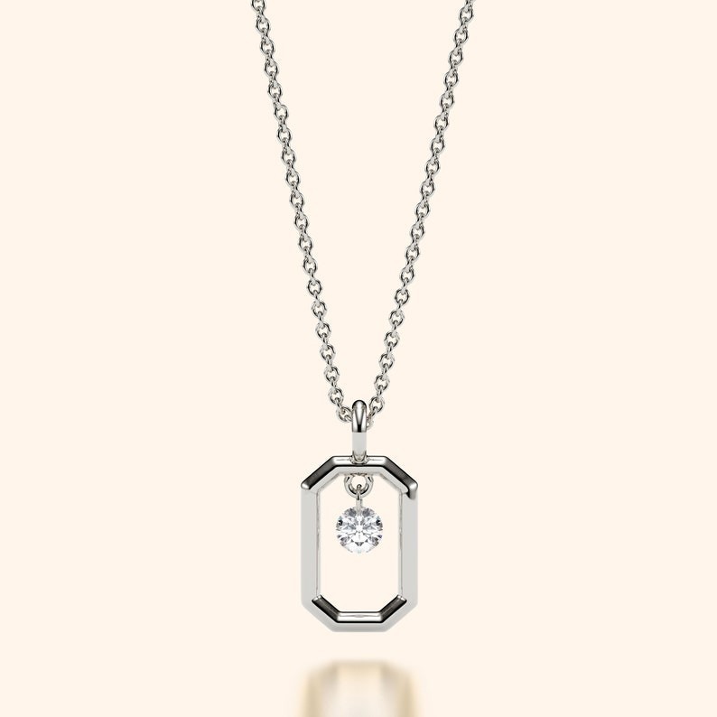 Minimalist Rectangular Design Pendant Dainty Round Moissanite Necklace Gift Her