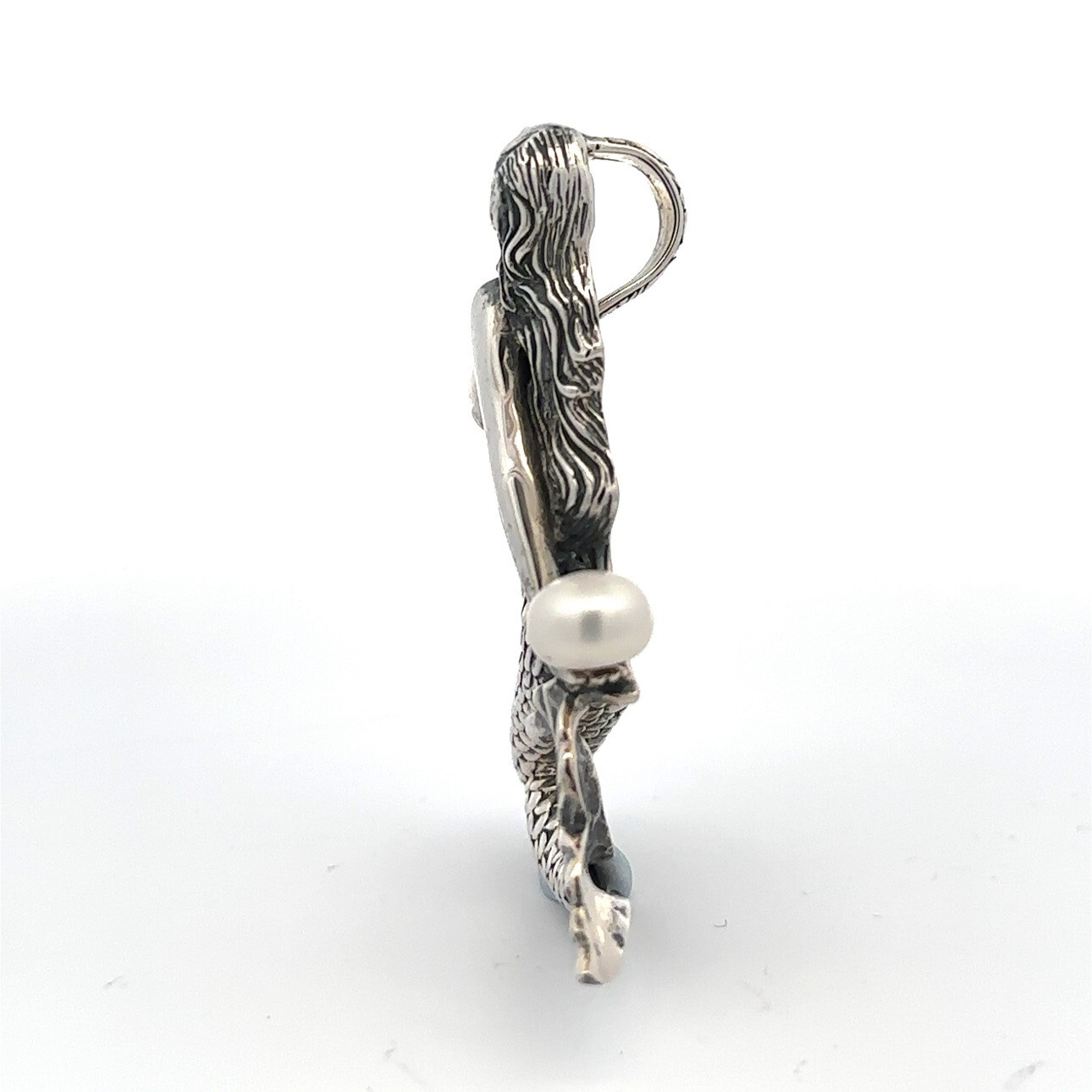 Sterling Silver Mermaid Pendant/Slide W/FWP Designer Signed (1 3/4 x 2 1/4 Inch)
