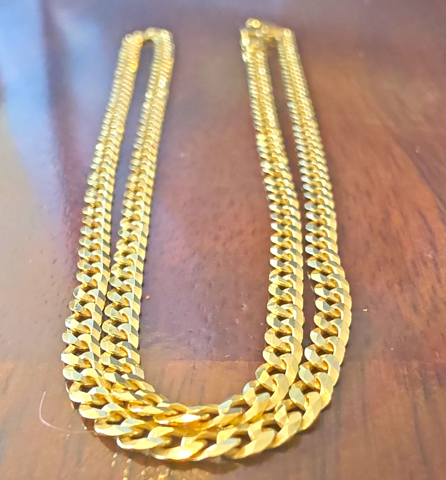 925 Sterling Silver With 14K Gold Over Cuban Link Chain Lobster 3mm, 18inch