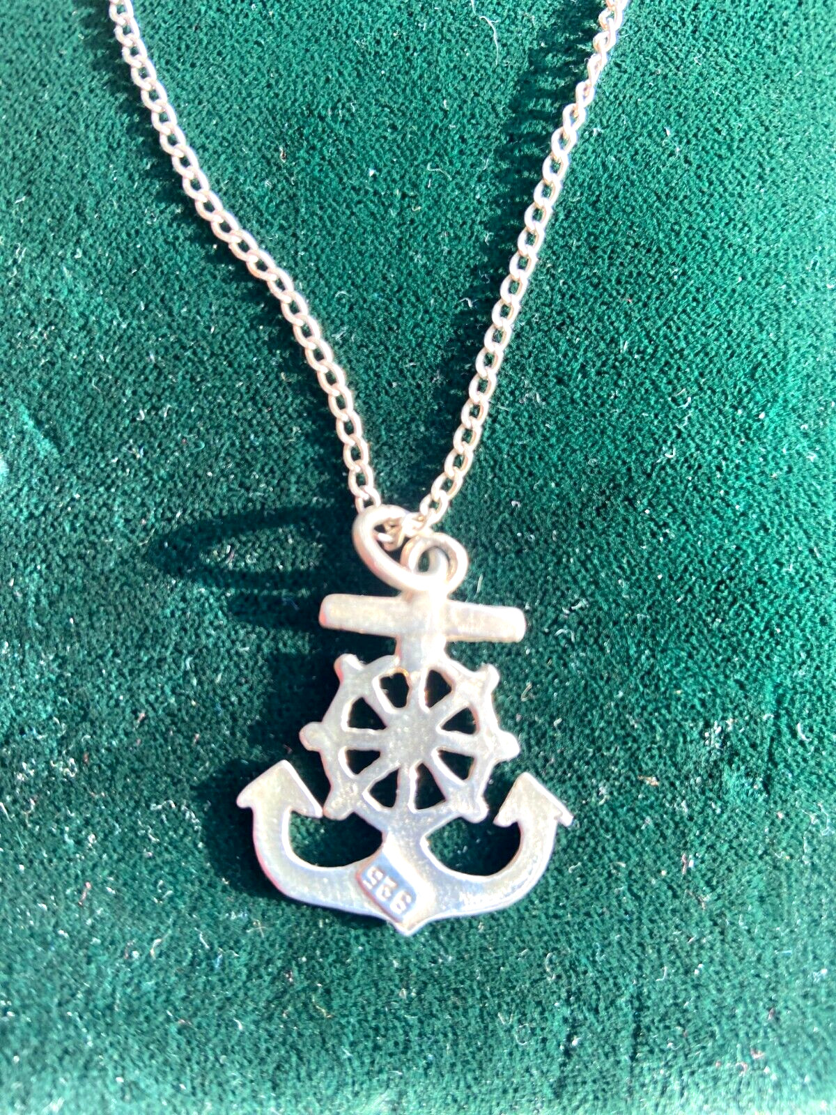 925 Italian Sterling Silver Anchor Helm Pendant 30” Chain Captain Pendant 9 gms