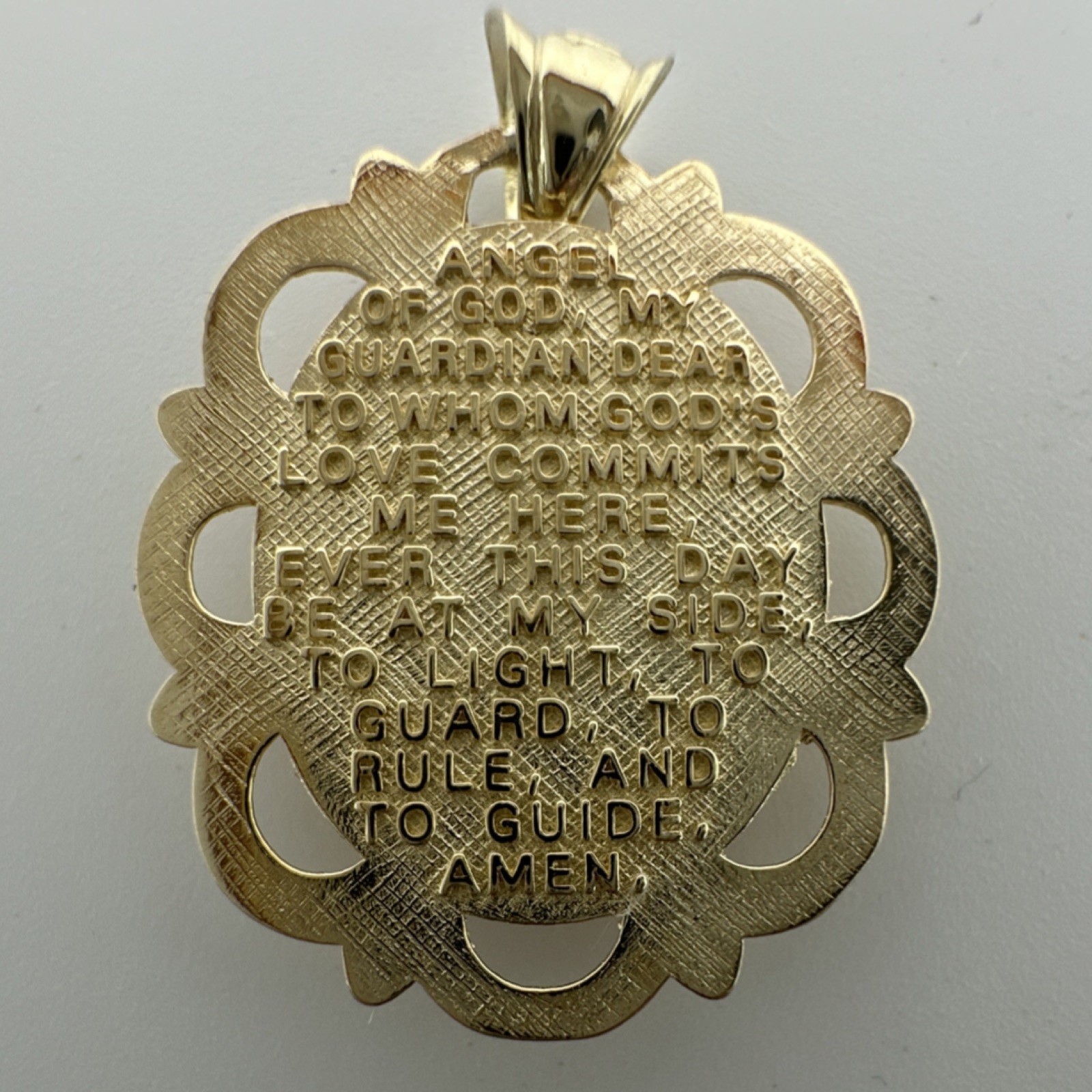 Yellow Gold 14k Oval Pendant Guardian Angel Engraved Religious Charm