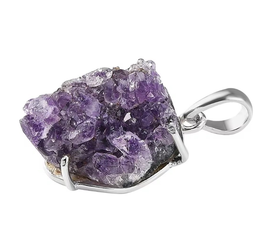 Rough Cut Geode Amethyst 34.15 ctw Pendant without Chain in Sterling Silver53