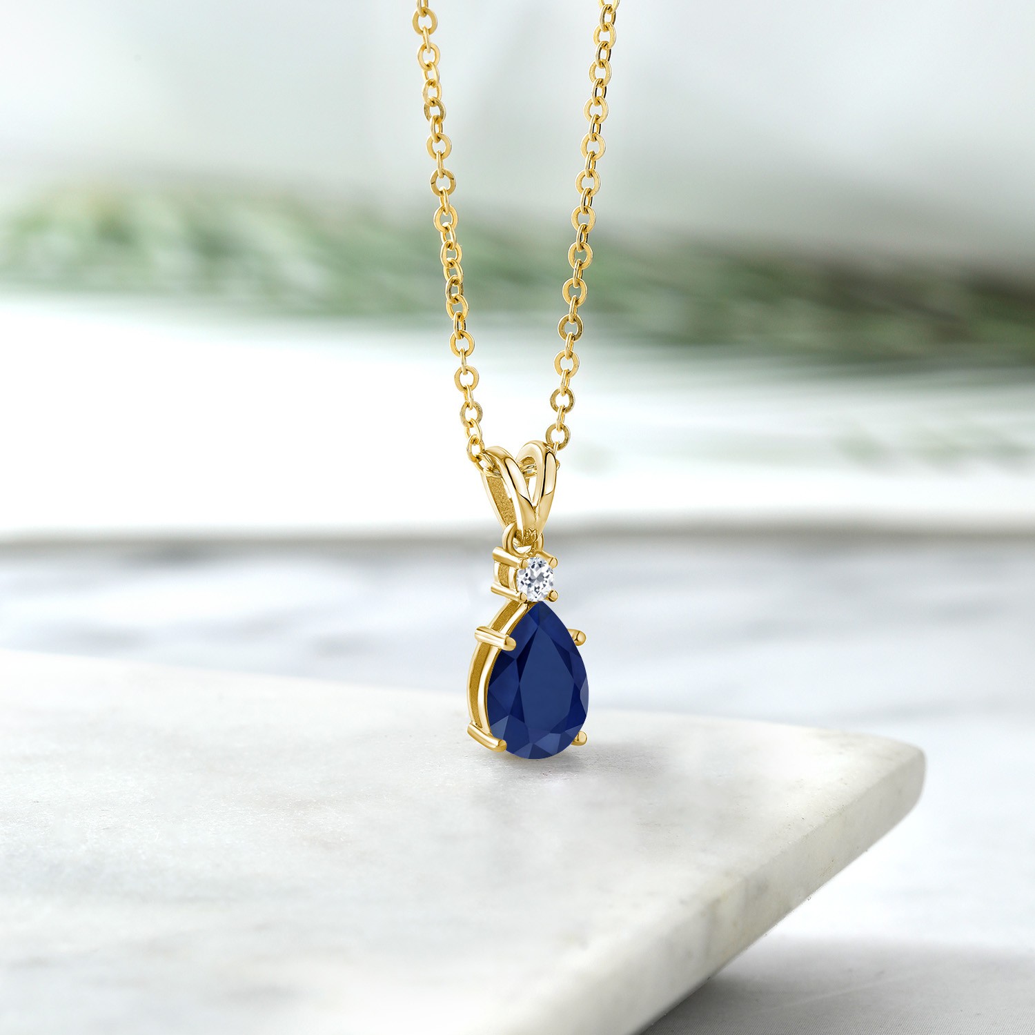 2.25 Ct Sapphire White Topaz 18K Yellow Gold Plated Silver Pendant with Chain